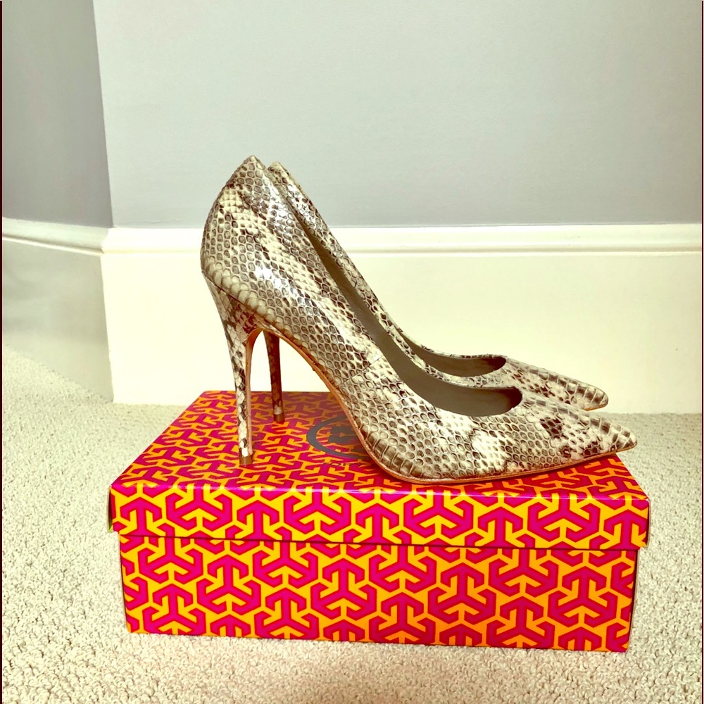 New Tory Burch snake skin pumps.